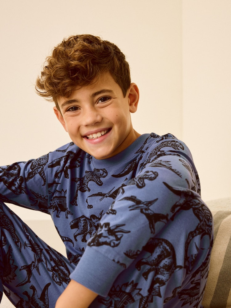 Olive Green/Blue/Purple Dinosaur 3 Pack 100% Cotton Long Sleeve Pyjamas (3-16yrs) - Image 4 of 11