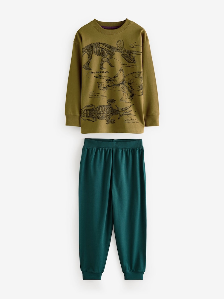 Olive Green/Blue/Purple Dinosaur 3 Pack 100% Cotton Long Sleeve Pyjamas (3-16yrs) - Image 6 of 11