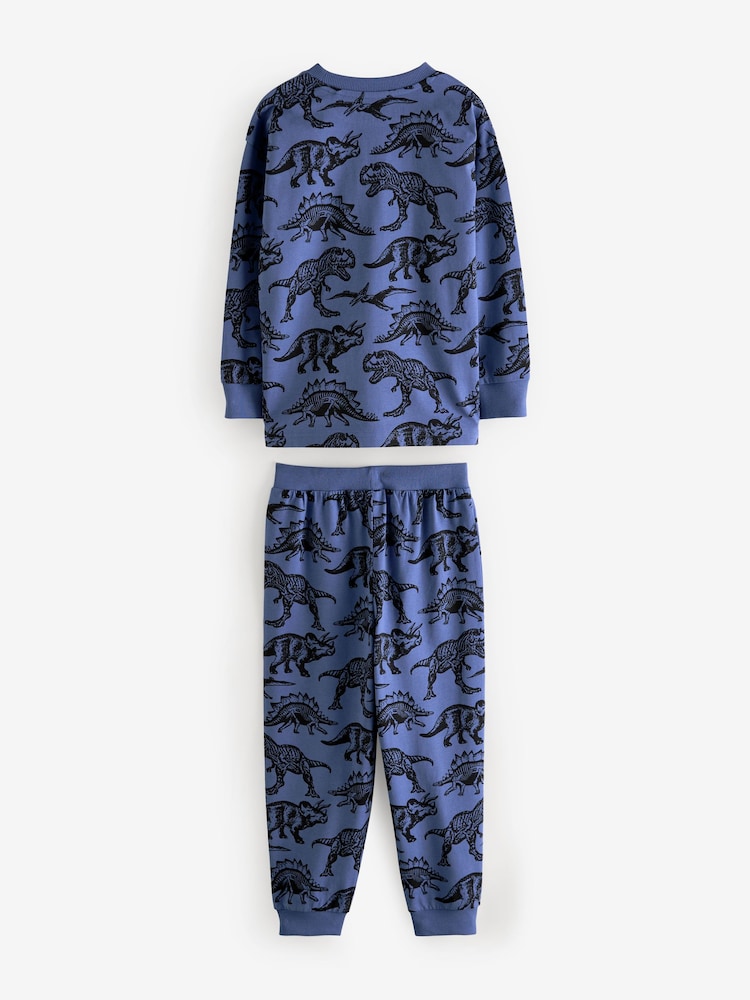 Olive Green/Blue/Purple Dinosaur 3 Pack 100% Cotton Long Sleeve Pyjamas (3-16yrs) - Image 9 of 11