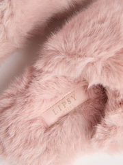Lipsy Pink Faux Fur Cross Strap Nightwear Slippers - Image 4 of 4