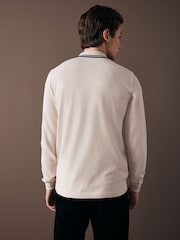 بيج بخطوط شاحبة - قميص بولو بكم طويل بحافة مزدوجة من Fred Perry  - صورة 3 من 9