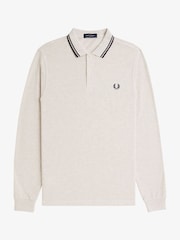 بيج بخطوط شاحبة - قميص بولو بكم طويل بحافة مزدوجة من Fred Perry  - صورة 7 من 9