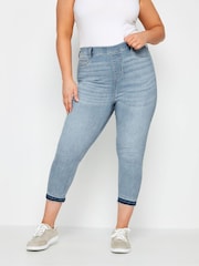 Yours Curve Light Blue Grace Tie Dye Hem Cropped Jeggings - Image 1 of 4