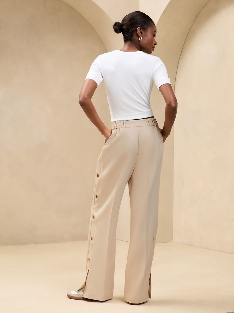 Lipsy Cream Wide Leg Popper Detail Trousers - Image 4 of 4