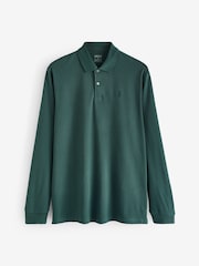 Green Long Sleeve Pique Polo Shirt - Image 6 of 8