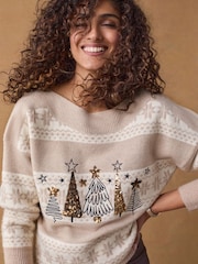 Neutral Christmas Tree Knitted Christmas Jumper - Image 1 of 8