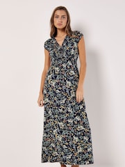 Apricot Blue Ditsy Botanical Floral Maxi Dress - Image 1 of 4