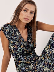 Apricot Blue Ditsy Botanical Floral Maxi Dress - Image 4 of 4