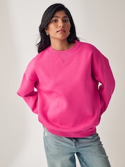 Pink Oversized Relaxed Fit Heavyweight Brushed Longline Crew Neck Sweatshirt - Image 1 of 6