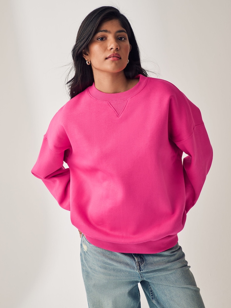 Pink Oversized Relaxed Fit Heavyweight Brushed Longline Crew Neck Sweatshirt - Image 1 of 6