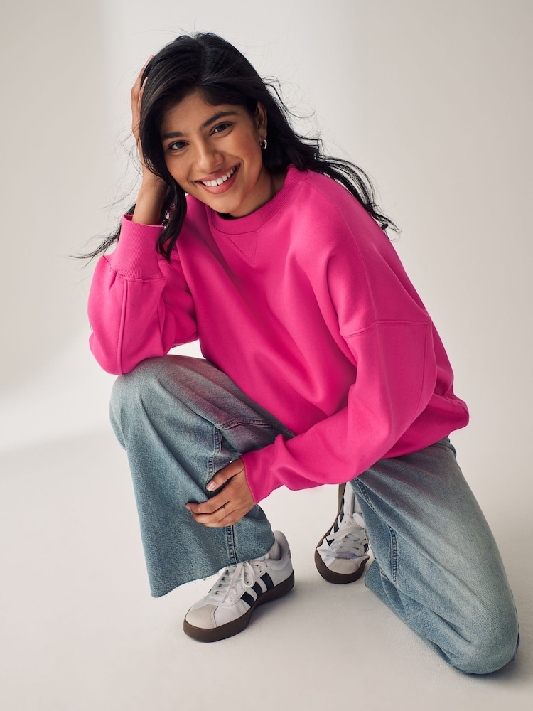 Pink Oversized Relaxed Fit Heavyweight Brushed Longline Crew Neck Sweatshirt - Image 2 of 6