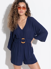 Pour Moi Blue Crinkle O Ring Beach Playsuit - Image 1 of 4