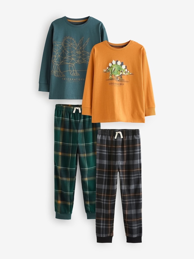Ocre Jaune Dino Carreaux - Pyjama en laine polaire 2 Lot (3-14yrs) - Image 3 of 9