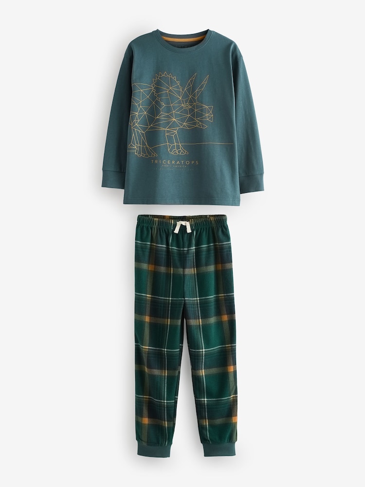 Ocre Jaune Dino Carreaux - Pyjama en laine polaire 2 Lot (3-14yrs) - Image 5 of 9