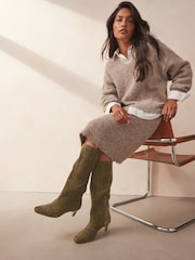 Khaki Green Suede Forever Comfort® Suede Knee High Heeled Boots - Image 2 of 7