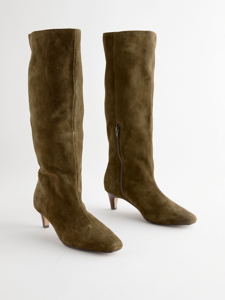 Khaki Green Suede Forever Comfort® Suede Knee High Heeled Boots - Image 3 of 7