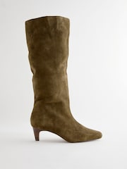 Khaki Green Suede Forever Comfort® Suede Knee High Heeled Boots - Image 4 of 7