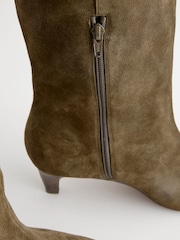 Khaki Green Suede Forever Comfort® Suede Knee High Heeled Boots - Image 7 of 7