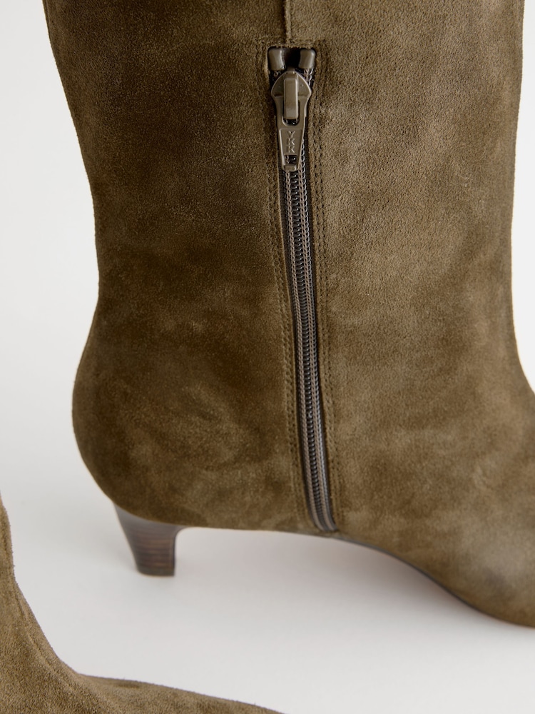 Khaki Green Suede Forever Comfort® Suede Knee High Heeled Boots - Image 7 of 7