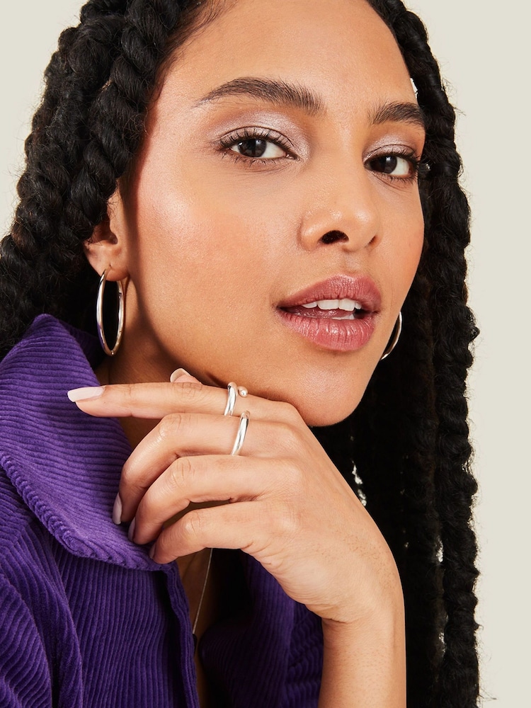 Accessorize Sterling Silver Plated Molten Band Ring - Image 3 of 3