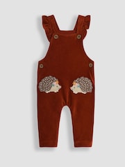 JoJo Maman Bébé Rust Orange Hedgehog Appliqué Velour Dungarees and Top Set - Image 2 of 6