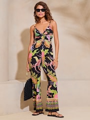 Lipsy Black Knot Front Cami Summer Holiday Jumpsuit - Image 3 of 4