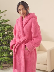 Bright Pink Long Teddy Dressing Gown - Image 3 of 4