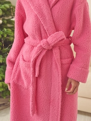 Bright Pink Long Teddy Dressing Gown - Image 4 of 4