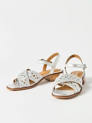 Oliver Bonas Silver Open Weave Leather Heeled Sandals - Image 1 of 7