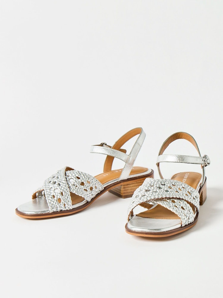 Oliver Bonas Silver Open Weave Leather Heeled Sandals - Image 1 of 7 Oliver Bonas Silver Open Weave Leather Heeled Sandals - Image 1 of 7