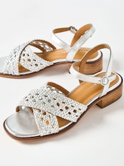 Oliver Bonas Silver Open Weave Leather Heeled Sandals - Image 2 of 7