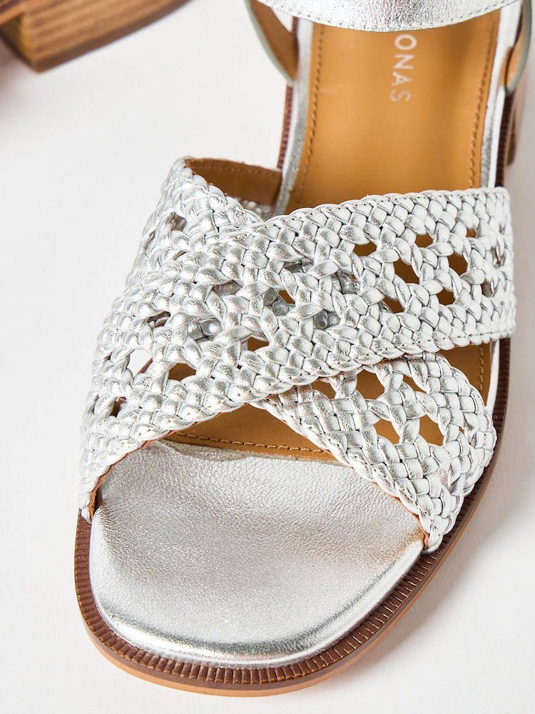 Oliver Bonas Silver Open Weave Leather Heeled Sandals - Image 3 of 7