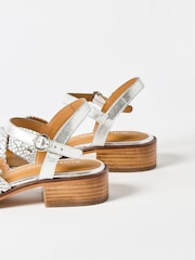 Oliver Bonas Silver Open Weave Leather Heeled Sandals - Image 4 of 7