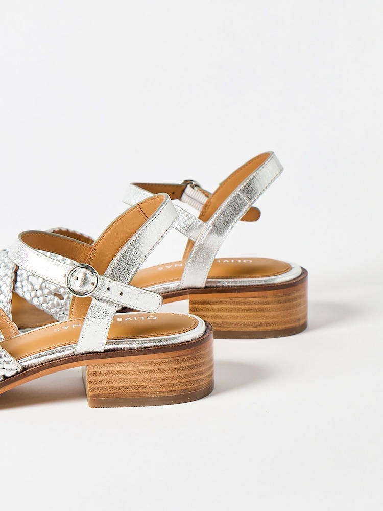 Oliver Bonas Silver Open Weave Leather Heeled Sandals - Image 4 of 7