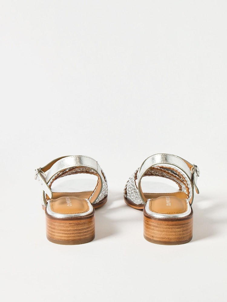 Oliver Bonas Silver Open Weave Leather Heeled Sandals - Image 5 of 7