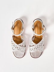 Oliver Bonas Silver Open Weave Leather Heeled Sandals - Image 6 of 7