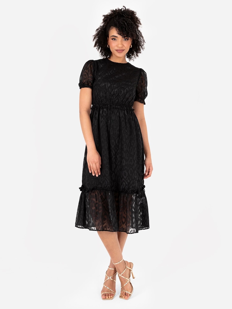 Puff Sleeve Tiered Hem Midi Dress With Frills - Image 1 of 5