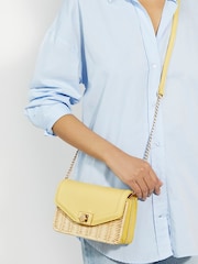 Dune London Yellow Mini Dassia Turnlock Wicker Cross-Body Bag - Image 1 of 7