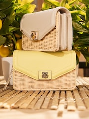 Dune London Yellow Mini Dassia Turnlock Wicker Cross-Body Bag - Image 3 of 7