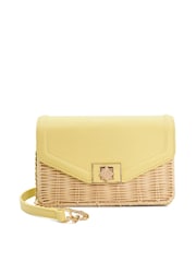 Dune London Yellow Mini Dassia Turnlock Wicker Cross-Body Bag - Image 4 of 7