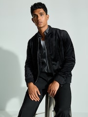 Black Velvet Bomber Jacket - Image 1 of 11