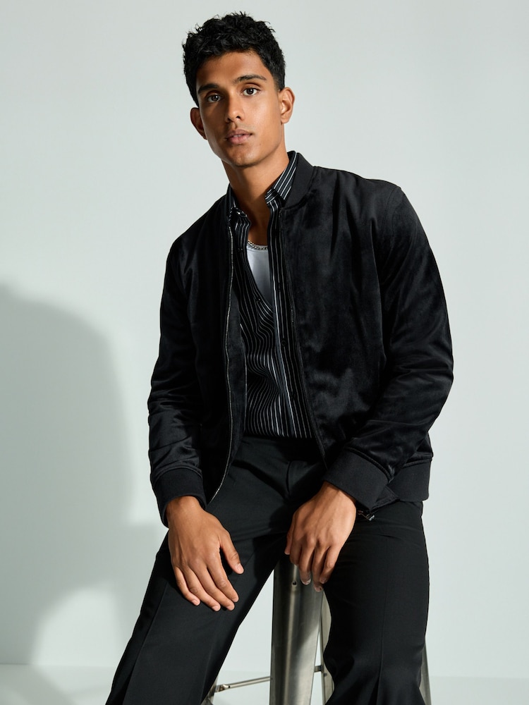 Black Velvet Bomber Jacket - Image 1 of 11
