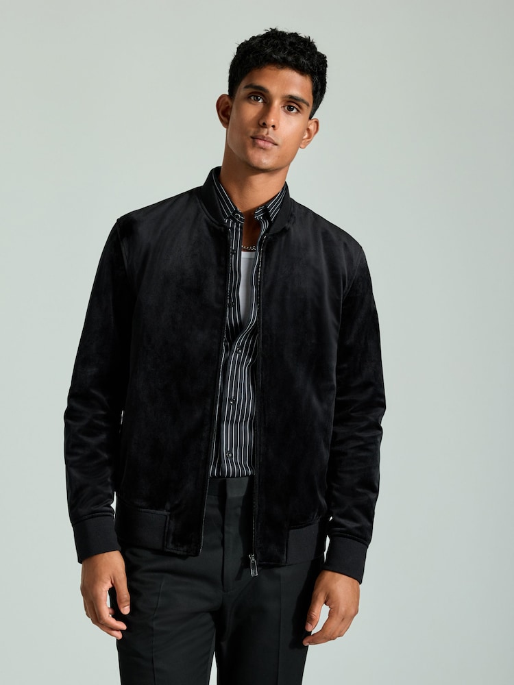 Black Velvet Bomber Jacket - Image 2 of 11
