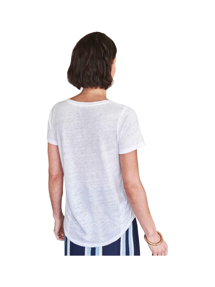 Weiß - Pure Collection T-Shirt aus 100% Leinen mit V-Ausschnitt - Bild 2 von 2