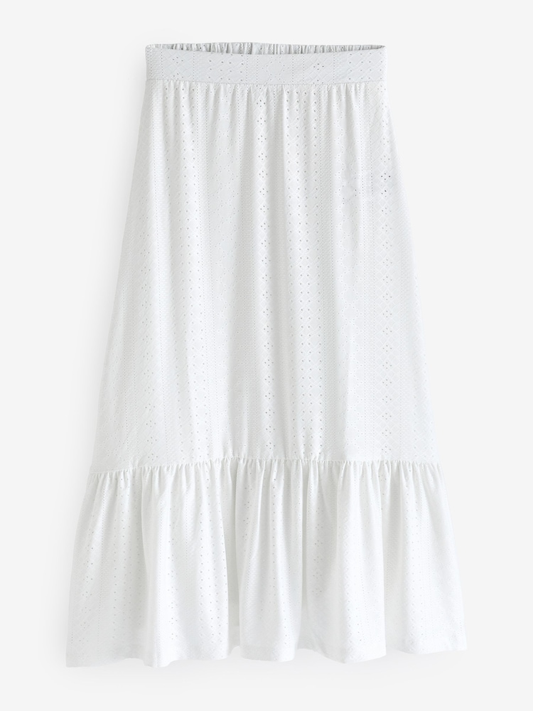 JDY White Petite Jersey Broderie Tiered Summer Maxi Skirt - Image 1 of 1