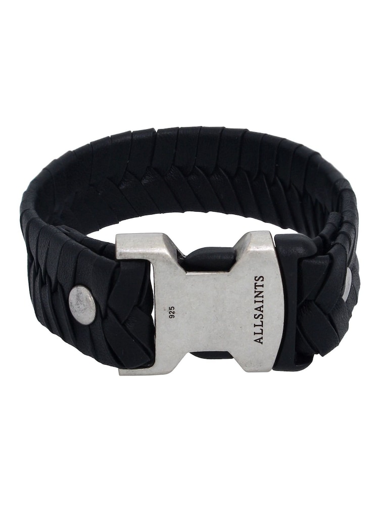 AllSaints Sterling Silver Mens Buckle Leather Bracelet - Image 1 of 2