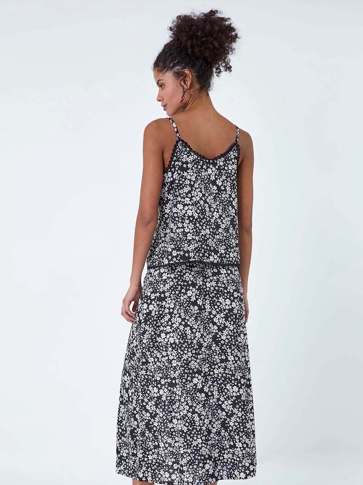 Dusk Black Ditsy Floral Lace Trim Top - Image 3 of 5