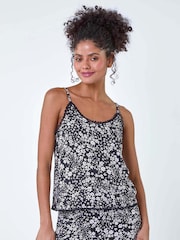 Dusk Black Ditsy Floral Lace Trim Top - Image 4 of 5