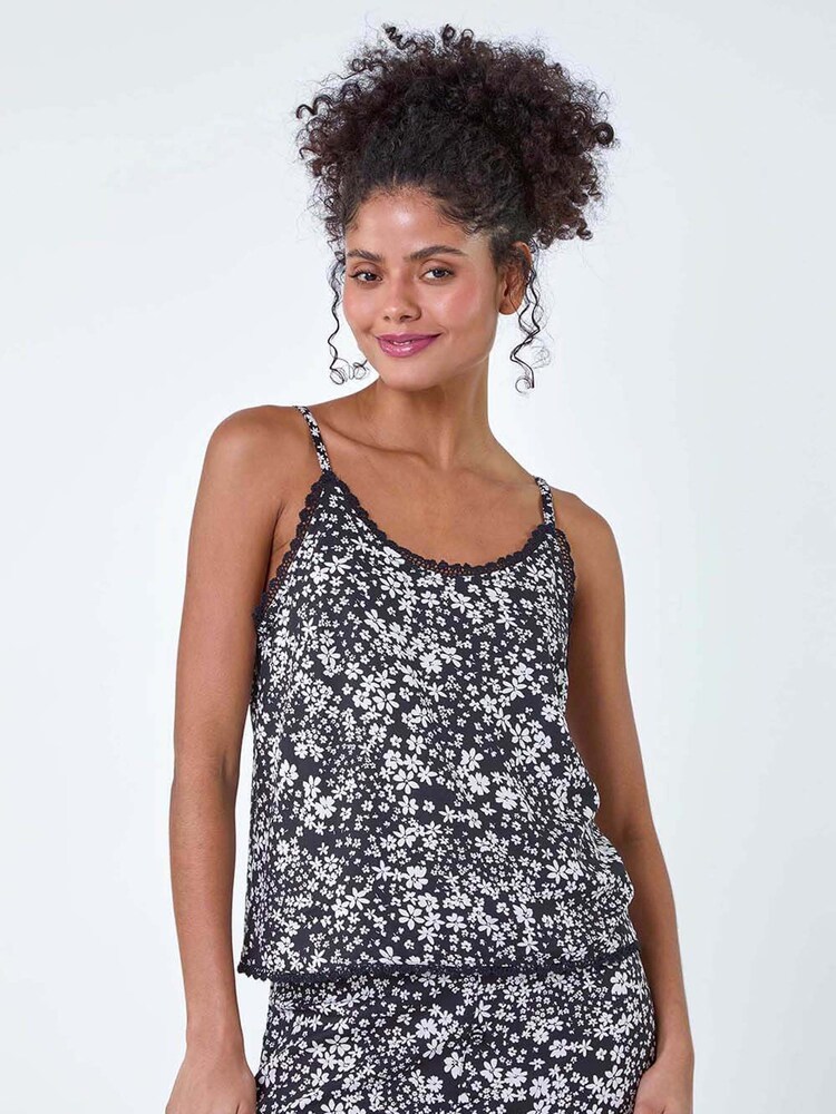 Dusk Black Ditsy Floral Lace Trim Top - Image 4 of 5