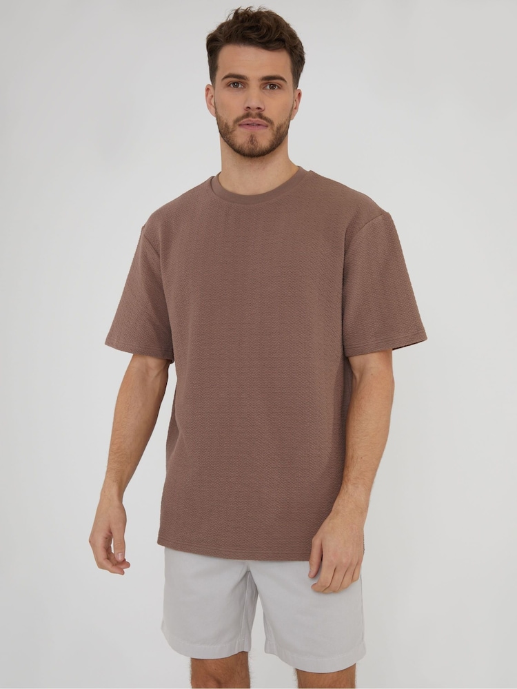 Threadbare Taupe Relaxed Fit Textured T-Shirt - Image 1 of 4
